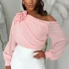 Heartbreaker Hue Light Pink Mesh Corsage Draped Bodysuit