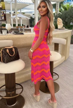 Heatwaves Hot Pink Zig Zag Cami Knitted Midi Dress