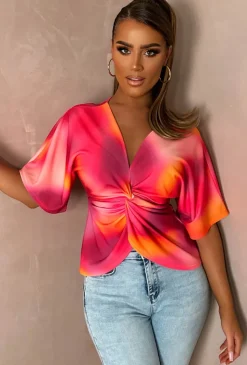 Hidden Flame Multi Knot Detail Crepe Top