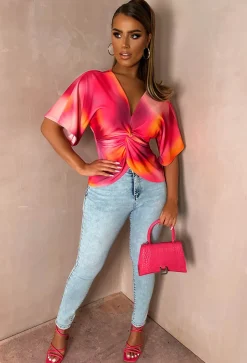 Hidden Flame Multi Knot Detail Crepe Top