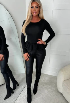 Hold Me Close Black Puffball Stretch Top