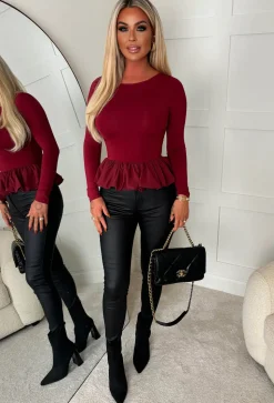 Hold Me Close Burgundy Puffball Stretch Top