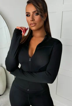 Hold Me Tight Black Zip Up Jacket And Leggings Active Set