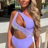 Holiday Queen Lilac One Shoulder Iridescent Sequin Cut Out Swimsuit