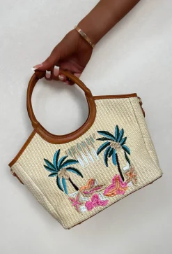 Hot On The Spot Multi Top Handle Printed Raffia Bag