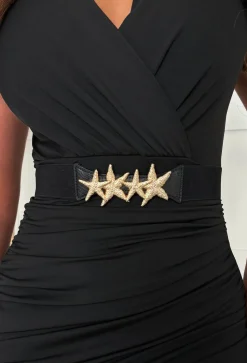 Hot Tropic Black Starfish Detail Elasticated Belt