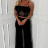 I See Fire Black High Waisted Wide Leg Trousers