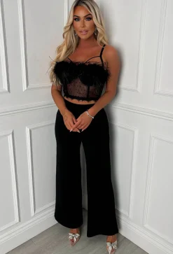 I See Fire Black High Waisted Wide Leg Trousers