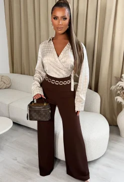 I See Fire Brown High Waisted Wide Leg Trousers