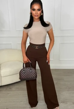 I See Fire Brown High Waisted Wide Leg Trousers