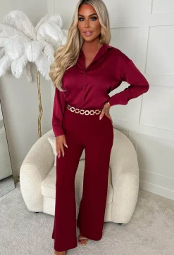I See Fire Burgundy High Waisted Wide Leg Trousers