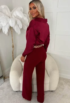 I See Fire Burgundy High Waisted Wide Leg Trousers
