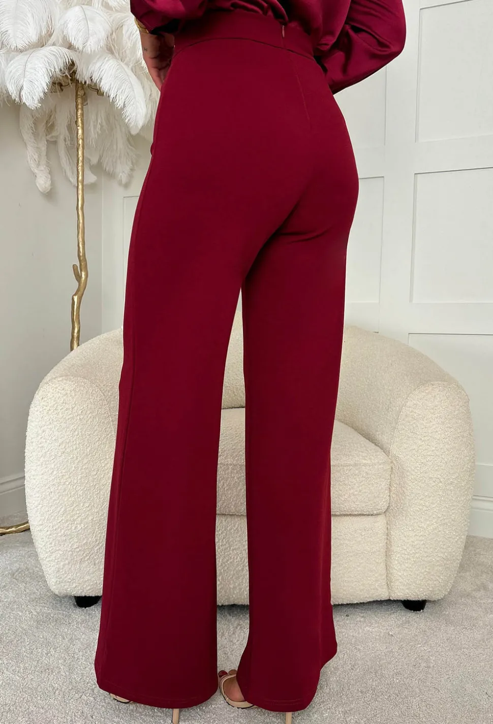 I See Fire Burgundy High Waisted Wide Leg Trousers