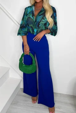 I See Fire Cobalt High Waisted Wide Leg Trousers