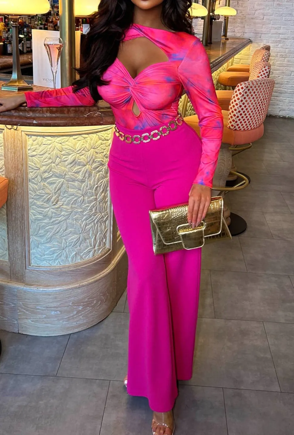 I See Fire Fuschia High Waisted Wide Leg Trousers