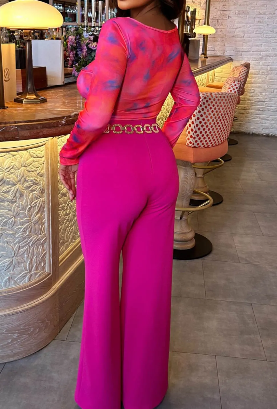 I See Fire Fuschia High Waisted Wide Leg Trousers
