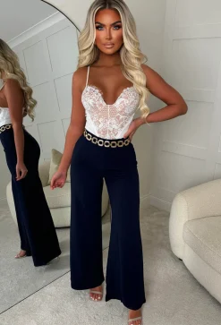 I See Fire Navy High Waisted Wide Leg Trousers
