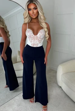 I See Fire Navy High Waisted Wide Leg Trousers