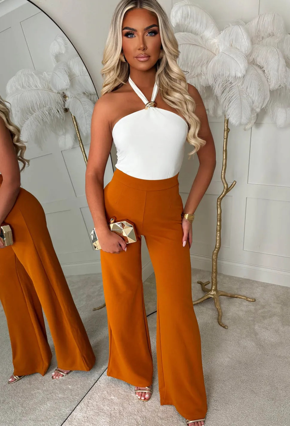 I See Fire Terracotta High Waisted Wide Leg Trousers