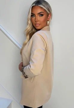 Iconic Chic Beige Shawl Neck Contrast Leopard Trim Blazer