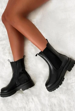 Iconic Love Black Faux Leather Chelsea Boots