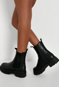 Iconic Love Black Faux Leather Chelsea Boots