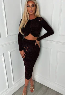 Illuminate Bronze Lurex Knot Detail Crop Top