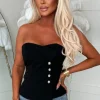 I'm Bossy Black Bandeau Gold Buttoned Blazer Top