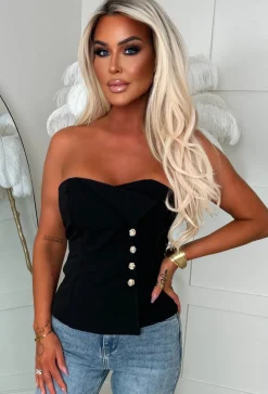 I'm Bossy Black Bandeau Gold Buttoned Blazer Top