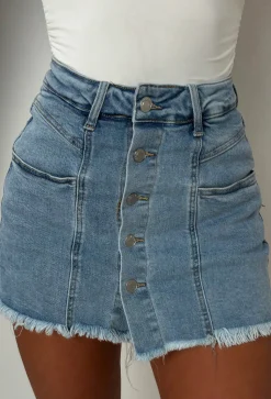 I'm That Girl Light Wash Denim Stretch Button Front Skort