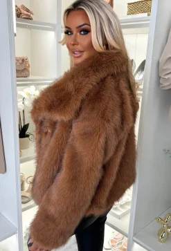 Ionna Rust Ultra Thick Faux Fur Jacket