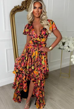 Island Affair Multi Backless Printed Frill Dress