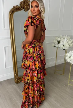 Island Affair Multi Backless Printed Frill Dress