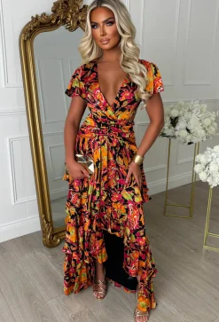 Island Affair Multi Backless Printed Frill Dress