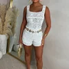 Island Glow Cream Flower Crochet Elasticated Shorts