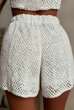 Island Glow Cream Flower Crochet Elasticated Shorts