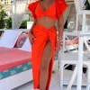 Island Hideout Orange Knot Detail Maxi Skirt Cover Up