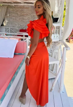 Island Hideout Orange Knot Detail Maxi Skirt Cover Up