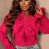 It Girl Hot Pink Button Up Frill Blouse