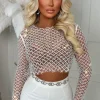 It Girl Season White Sequin Pearl Mesh Top