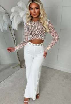 It Girl Season White Sequin Pearl Mesh Top