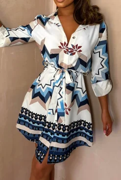 It's Iconic Blue Printed Shirt Dress