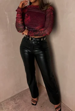 It's Sheer Luck Red Rose Print Ruched Stretch Mesh Top