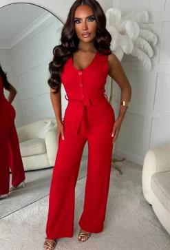 Jerry-Marie Red Waistcoat Jumpsuit