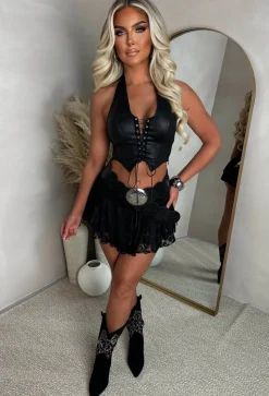 Just Misbehaving Black Double Layer Lace Skort