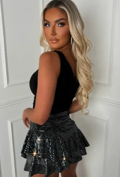 Just Sparkle Black Hot Fix Stretch Layered Skort