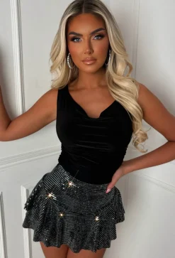 Just Sparkle Black Hot Fix Stretch Layered Skort