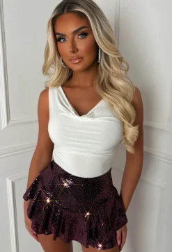Just Sparkle Burgundy Hot Fix Stretch Frill Skort