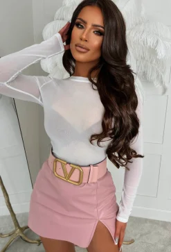 Just Yours Light Pink Faux Leather Split Leg Skort