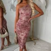 Kally Pink Foil Print One Shoulder Dress